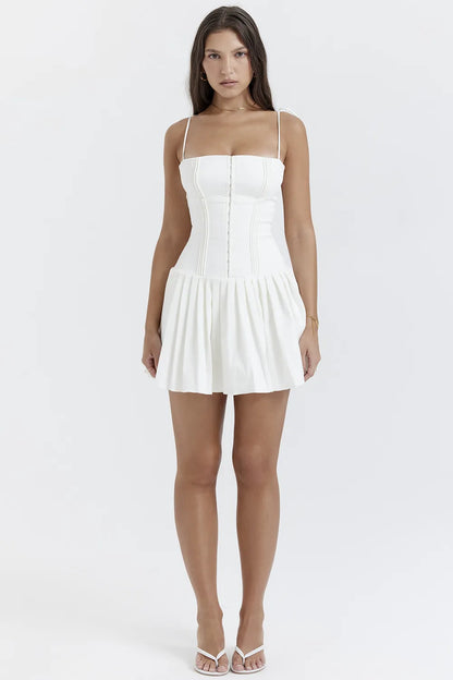 Marcy White Pleated Mini Dress