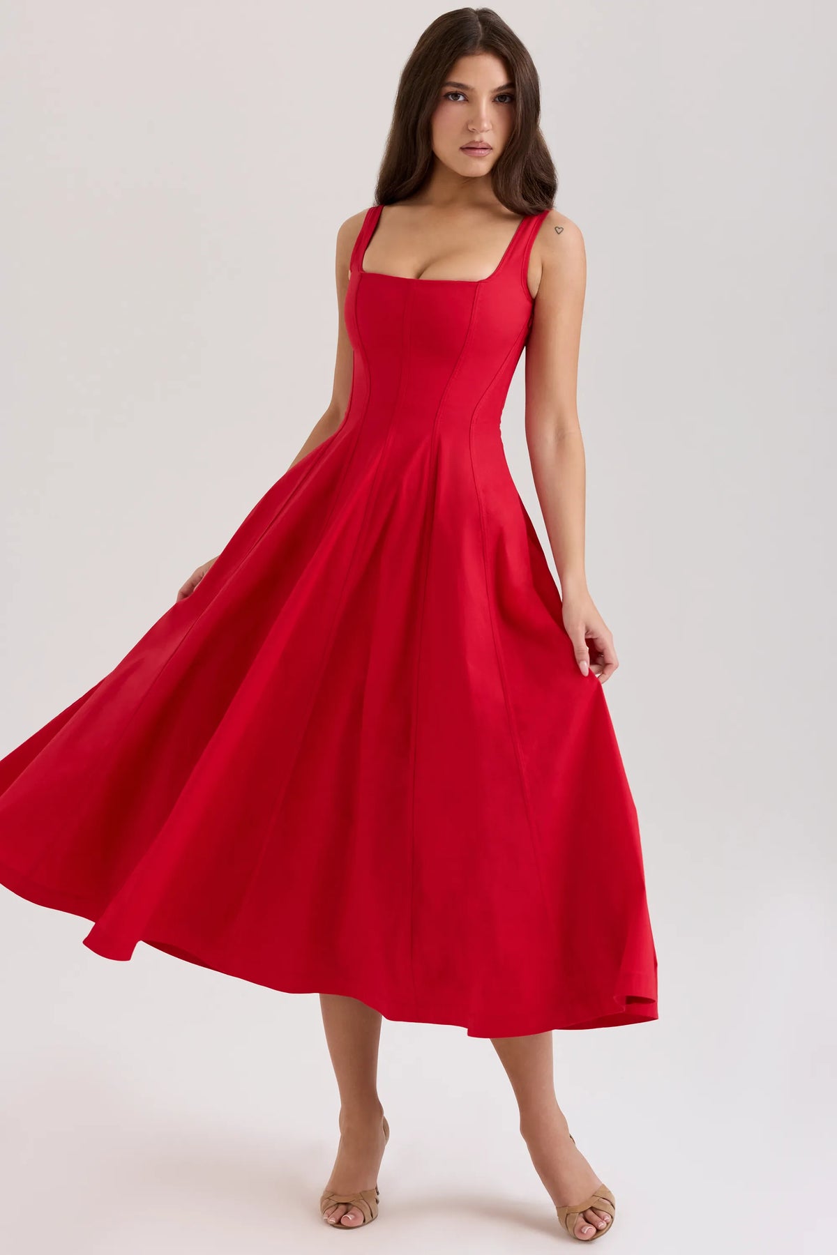 Mariabella Red Stretch Cotton Midi Sundress