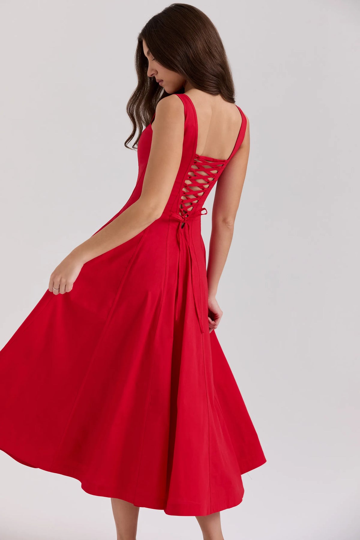 Mariabella Red Stretch Cotton Midi Sundress