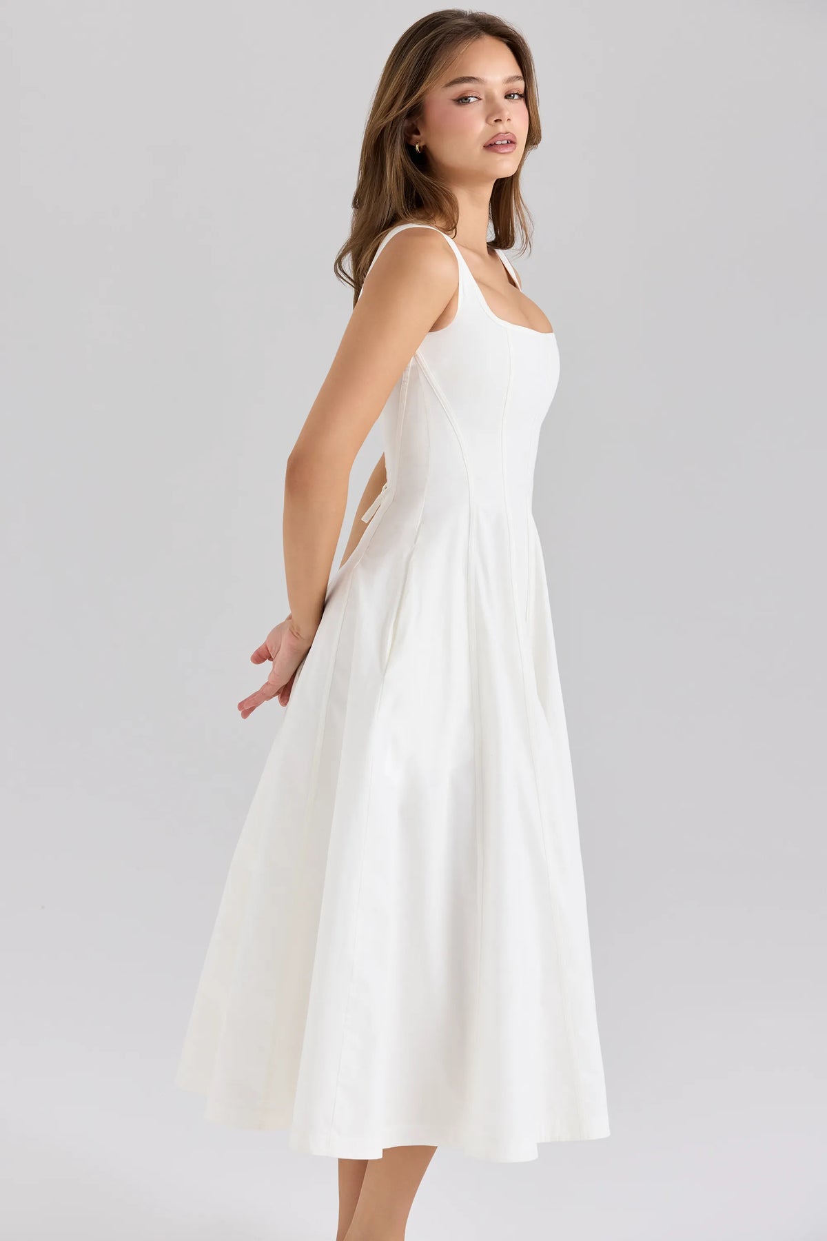 Mariabella White Stretch Cotton Midi Sundress