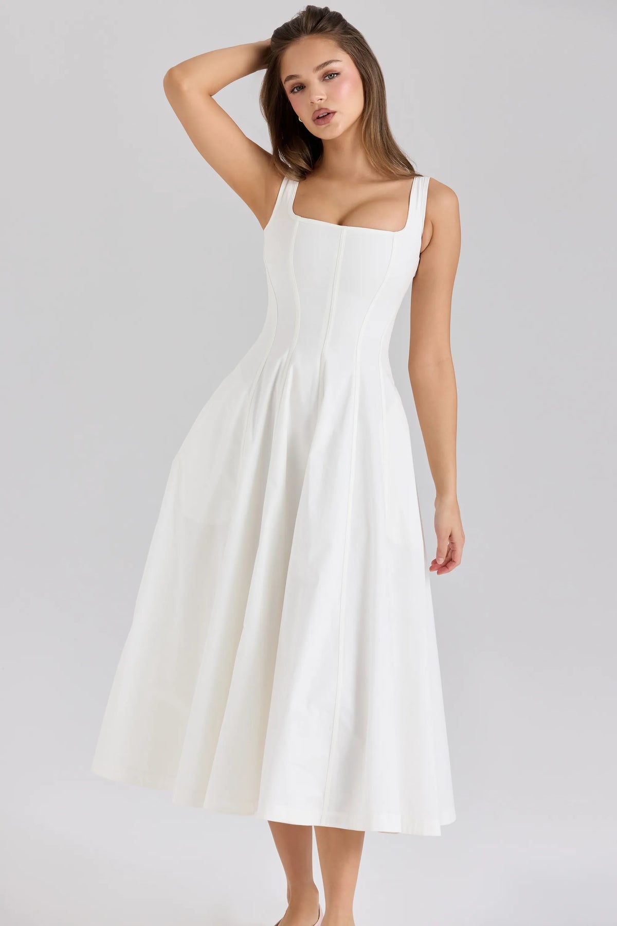 Mariabella White Stretch Cotton Midi Sundress