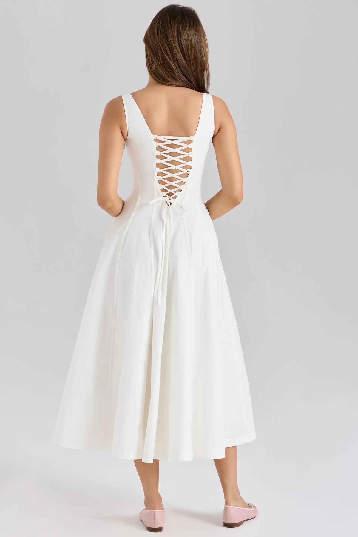 Mariabella White Stretch Cotton Midi Sundress