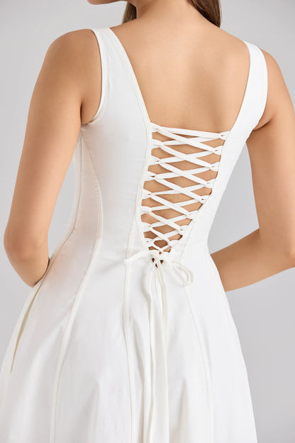 Mariabella White Stretch Cotton Midi Sundress
