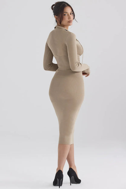 Heather Camel Knit Midi Skirt