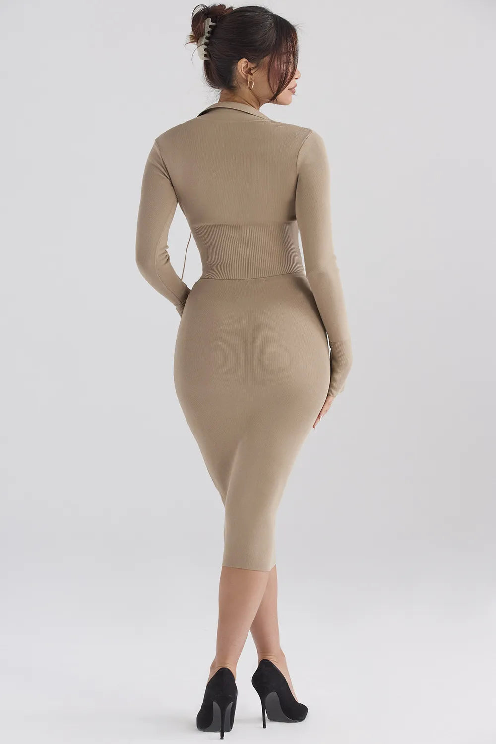 Heather Camel Knit Midi Skirt