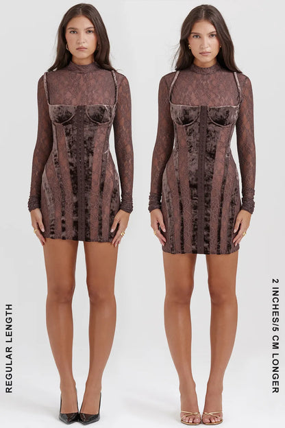 Marica Brown Velvet & Lace Corset Dress