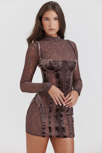 Marica Brown Velvet & Lace Corset Dress