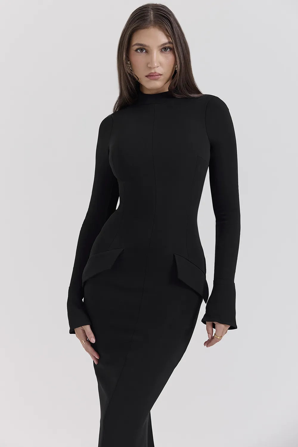 Marie-Louise Black Turtleneck Maxi Dress
