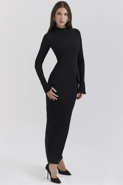 Marie-Louise Black Turtleneck Maxi Dress