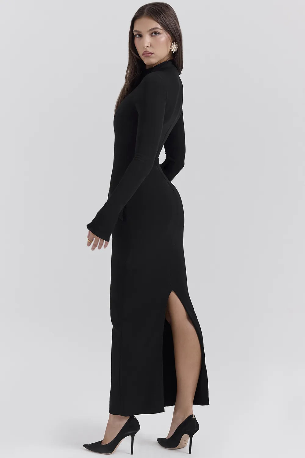 Marie-Louise Black Turtleneck Maxi Dress