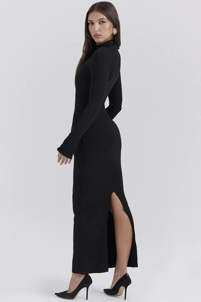 Marie-Louise Black Turtleneck Maxi Dress