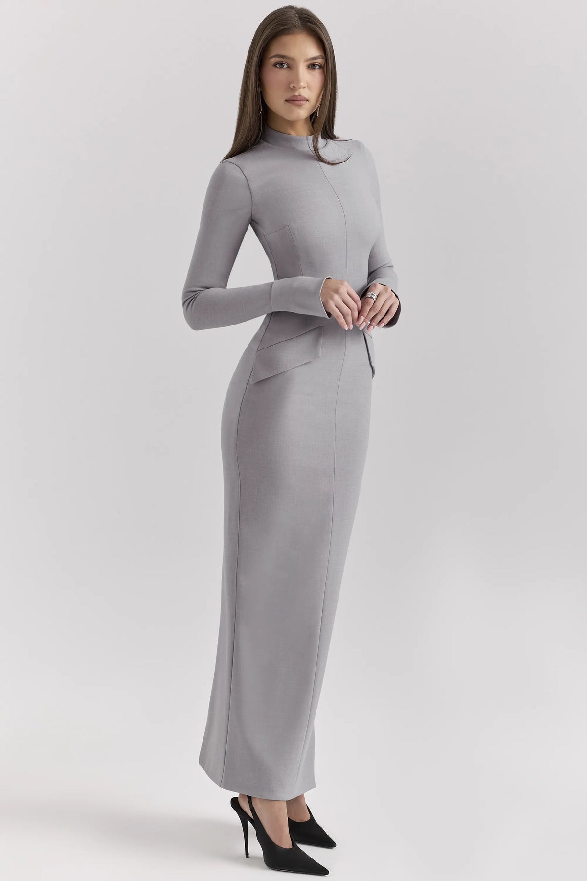 Marie-Louise Light Grey Bodycon Maxi Dress