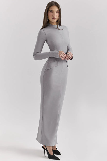 Marie-Louise Light Grey Bodycon Maxi Dress