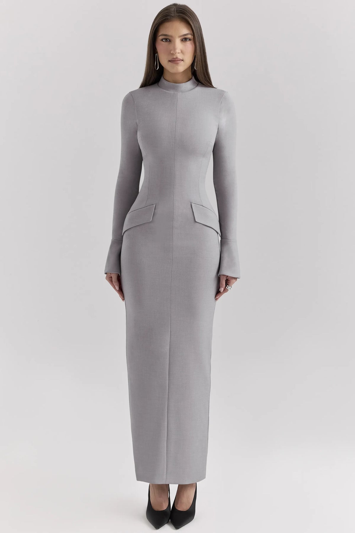 Marie-Louise Light Grey Bodycon Maxi Dress