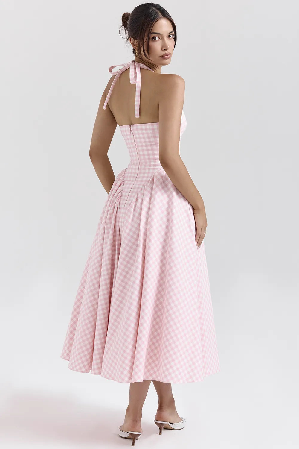 Marilyn Strawberry Shortcake Gingham Halter Midi Sundress