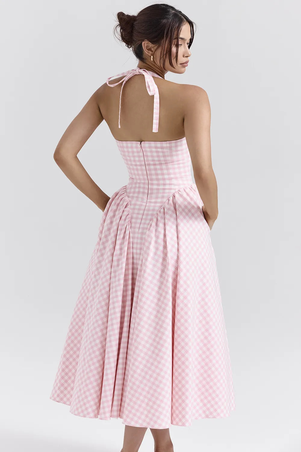 Marilyn Strawberry Shortcake Gingham Halter Midi Sundress