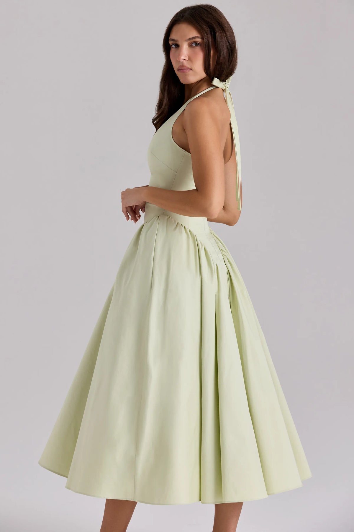 Marilyn Pistachio Cotton Halter Midi Sundress