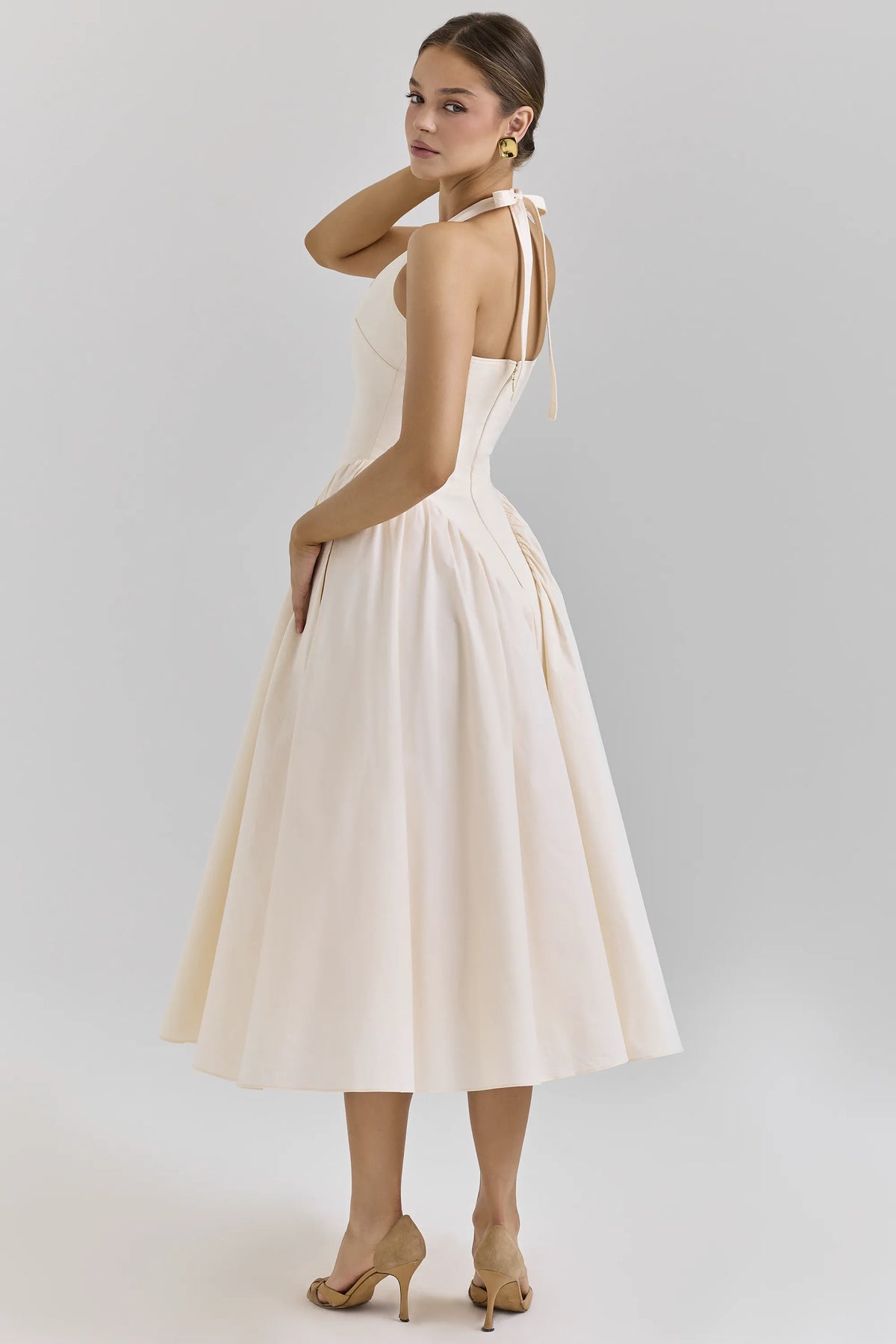 Marilyn Ecru Stretch Cotton Midi Sundress
