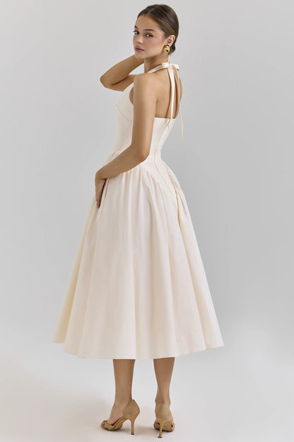 Marilyn Ecru Stretch Cotton Midi Sundress