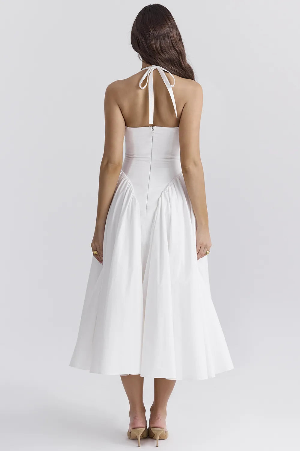 Marilyn White Cotton Halter Midi Sundress