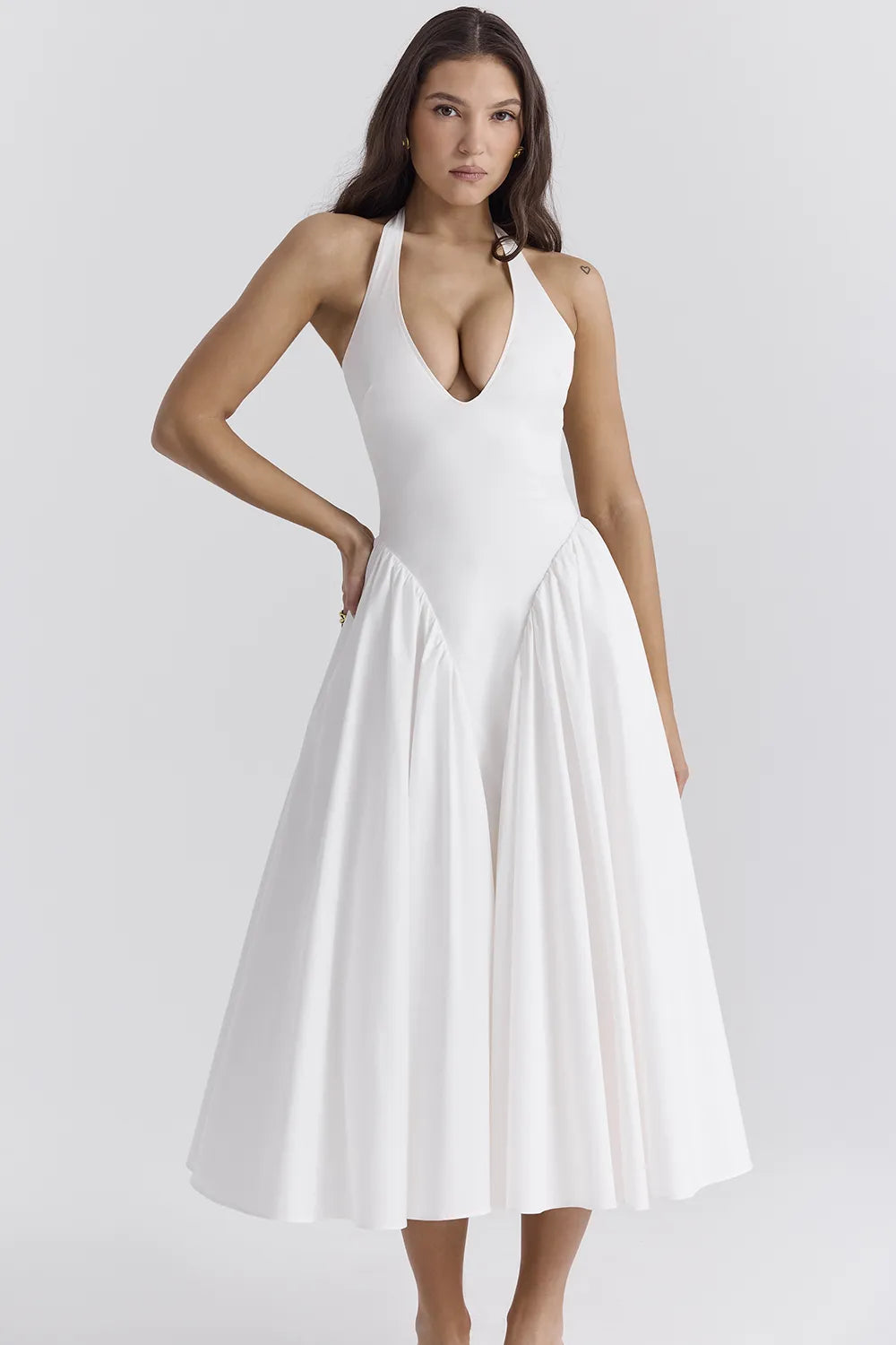 Marilyn White Cotton Halter Midi Sundress