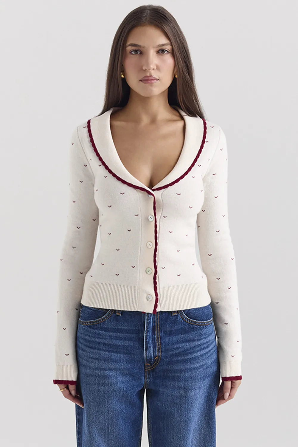 Marla Ivory Cashmere Blend Trimmed Cardigan
