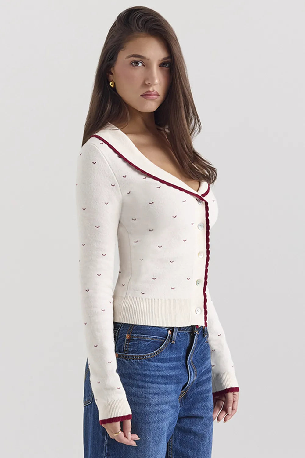 Marla Ivory Cashmere Blend Trimmed Cardigan
