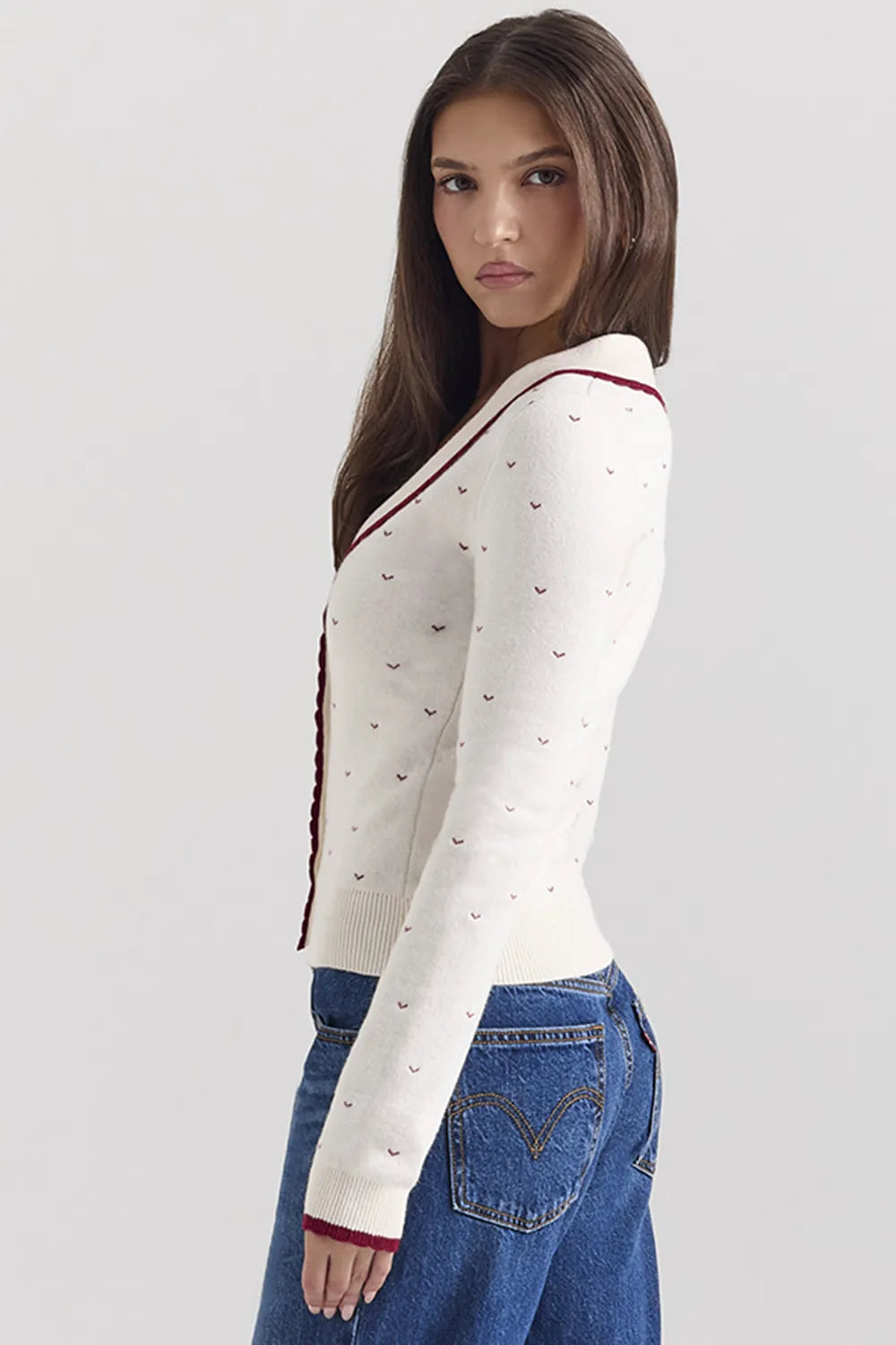 Marla Ivory Cashmere Blend Trimmed Cardigan