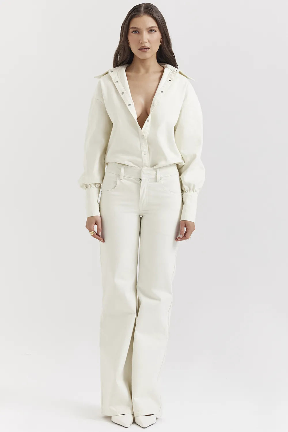 Marli Ivory Wide Leg Flared Jeans