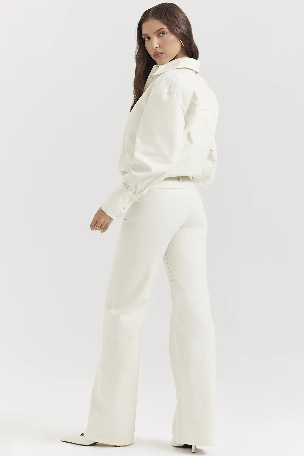 Marli Ivory Wide Leg Flared Jeans