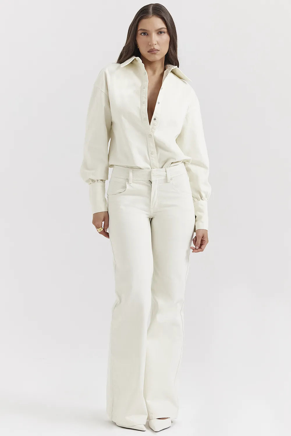 Marli Ivory Wide Leg Flared Jeans
