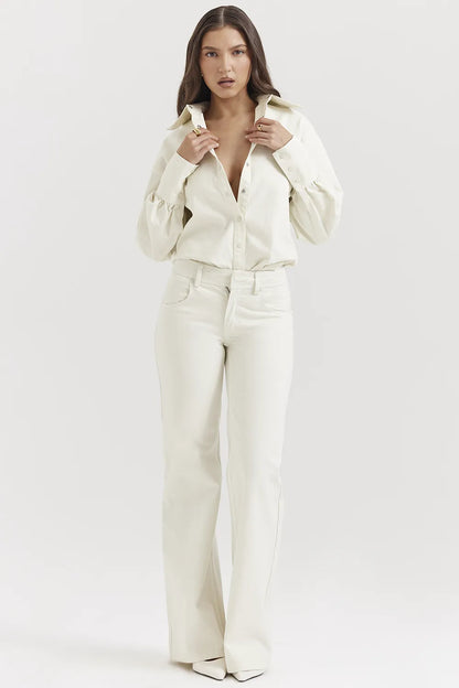 Marli Ivory Wide Leg Flared Jeans