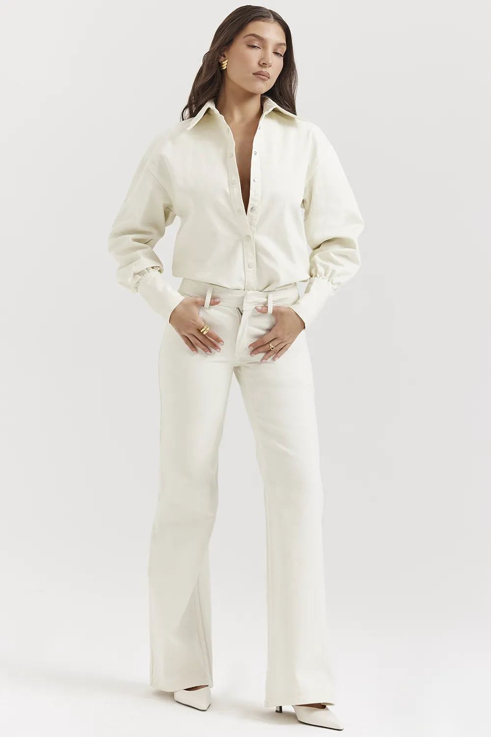 Marli Ivory Wide Leg Flared Jeans