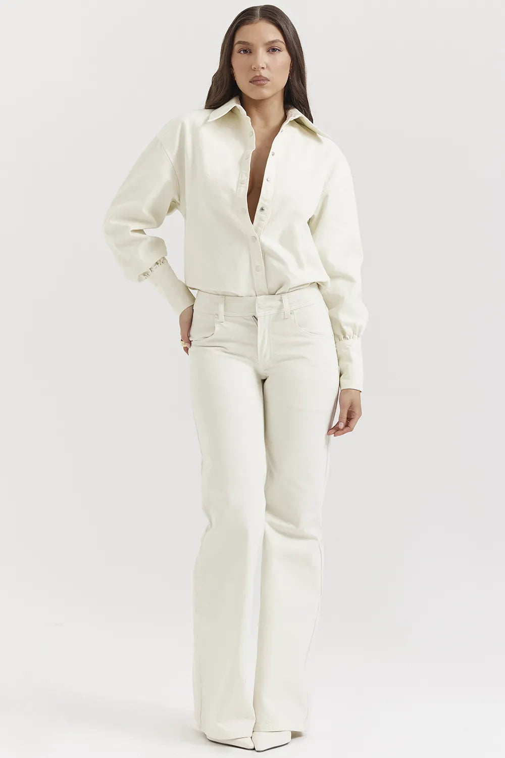 Marli Ivory Wide Leg Flared Jeans