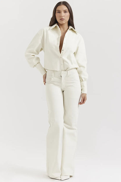 Marli Ivory Wide Leg Flared Jeans