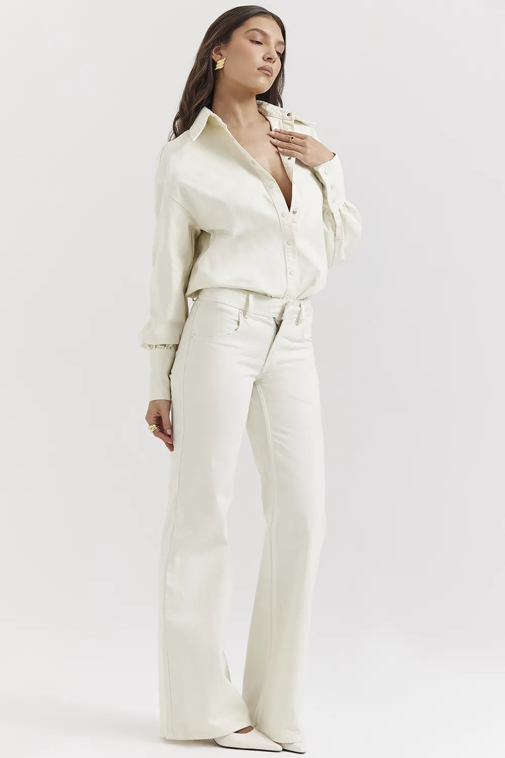 Marli Ivory Wide Leg Flared Jeans
