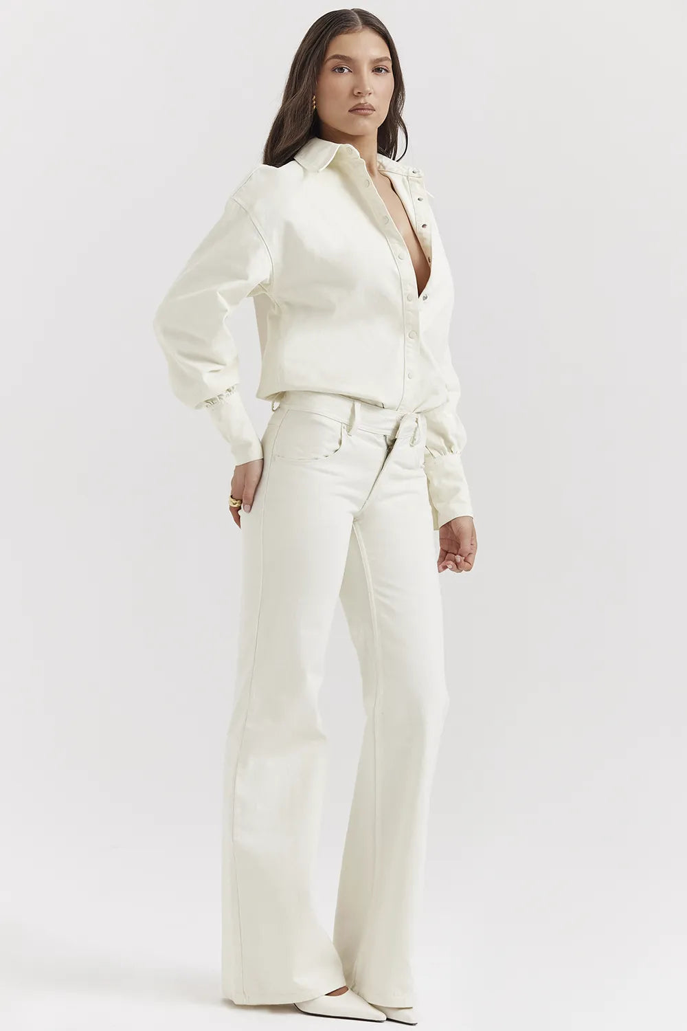 Marli Ivory Wide Leg Flared Jeans