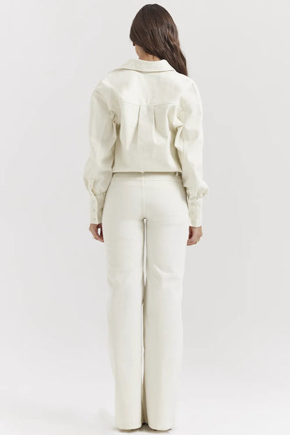 Marli Ivory Wide Leg Flared Jeans