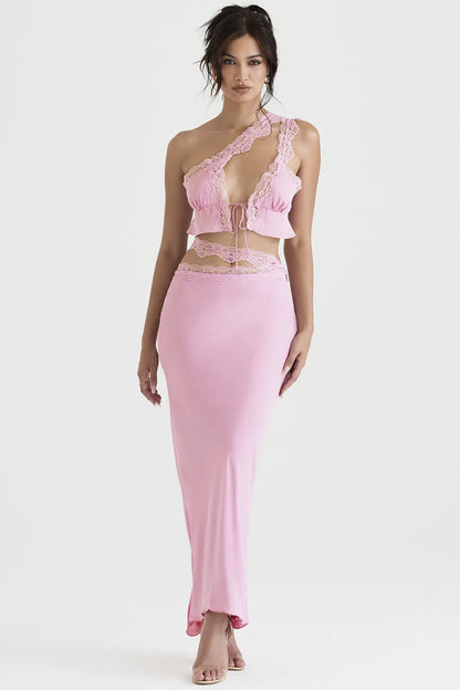 Mathilda Pink Lace Trim Maxi Skirt