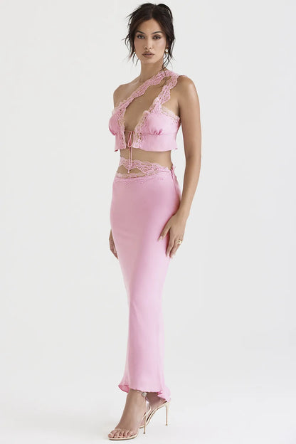 Mathilda Pink Lace Trim Maxi Skirt