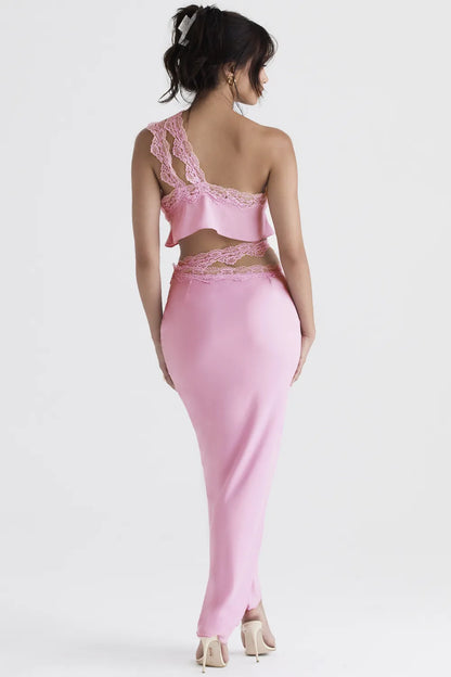 Mathilda Pink Lace Trim Maxi Skirt
