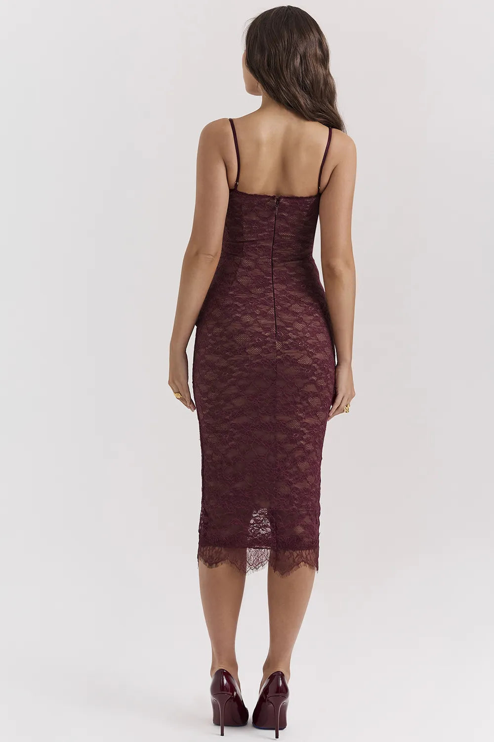 Melina Mulberry Lace Midi Dress