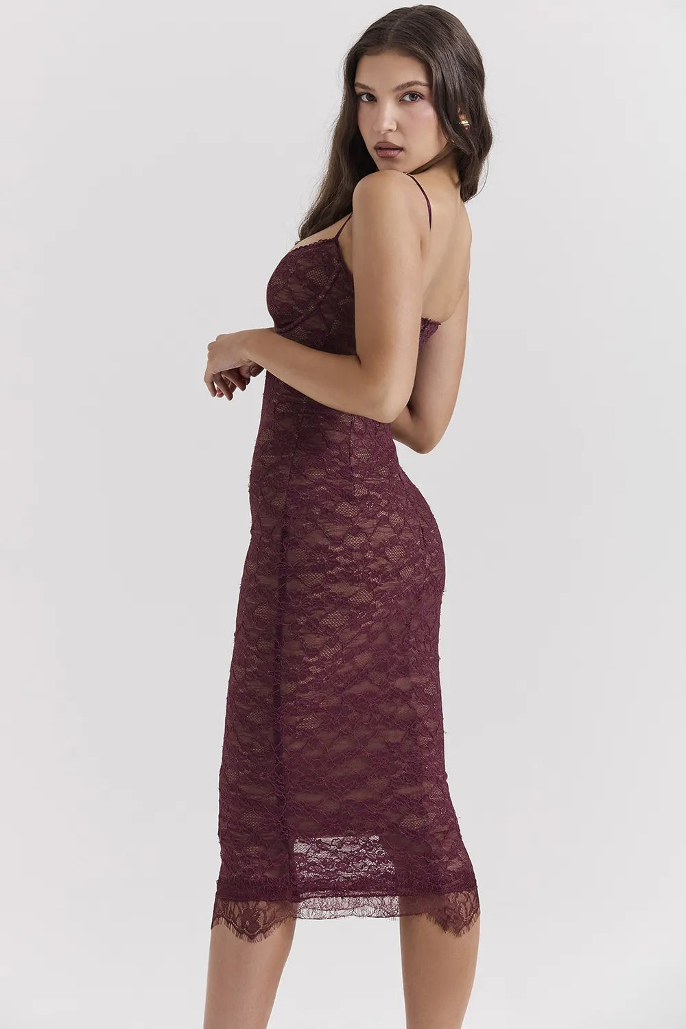 Melina Mulberry Lace Midi Dress