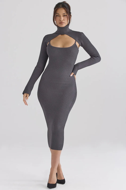 Meliora Charcoal Knit Midi Dress