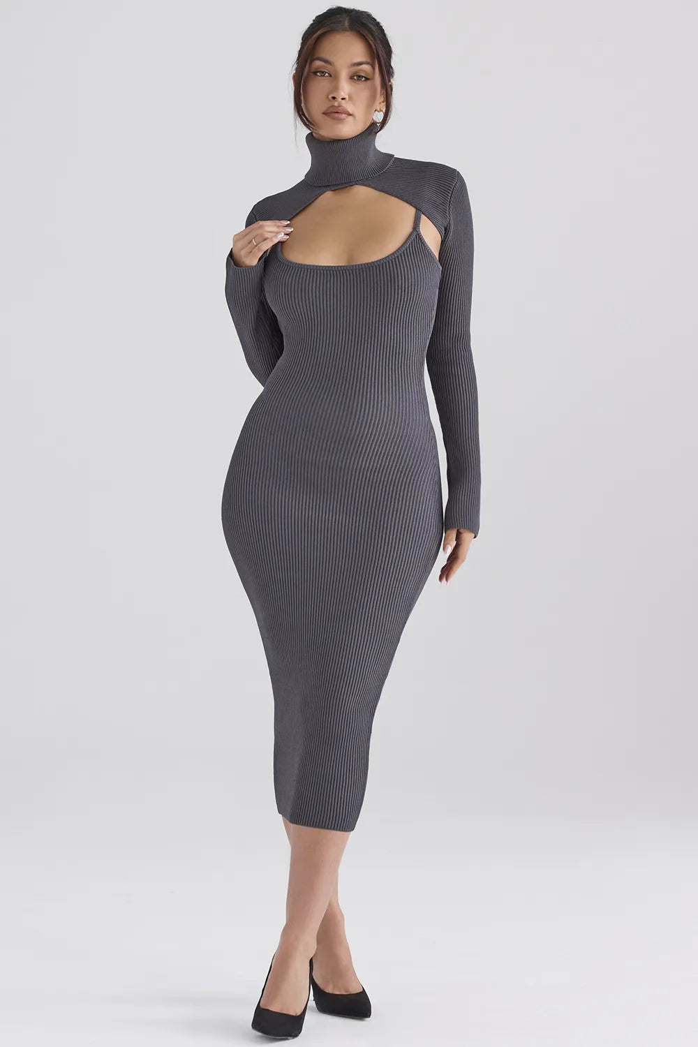 Meliora Charcoal Knit Midi Dress