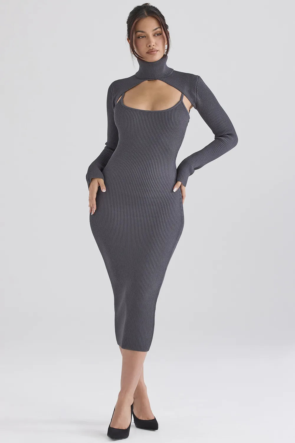 Meliora Charcoal Knit Midi Dress