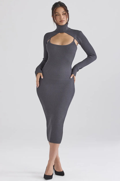 Meliora Charcoal Knit Midi Dress
