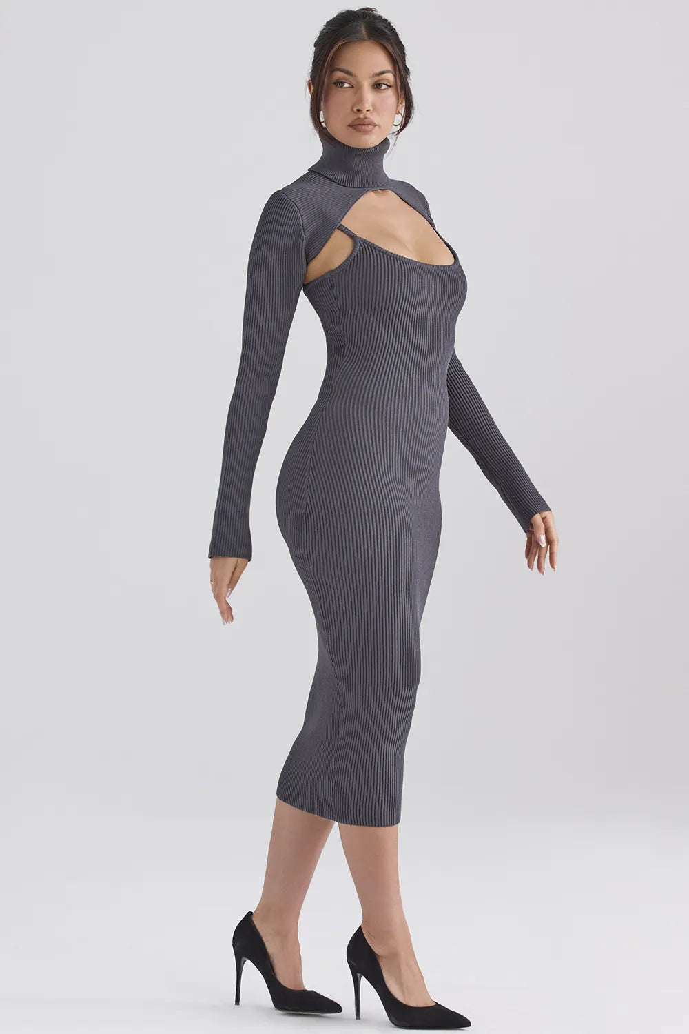Meliora Charcoal Knit Midi Dress