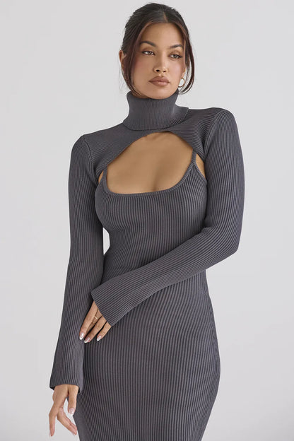 Meliora Charcoal Knit Midi Dress