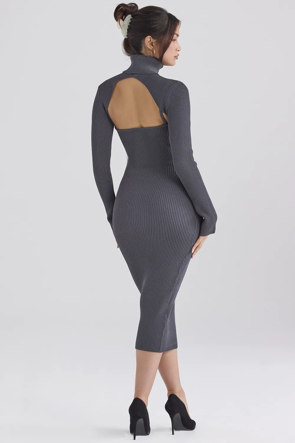Meliora Charcoal Knit Midi Dress